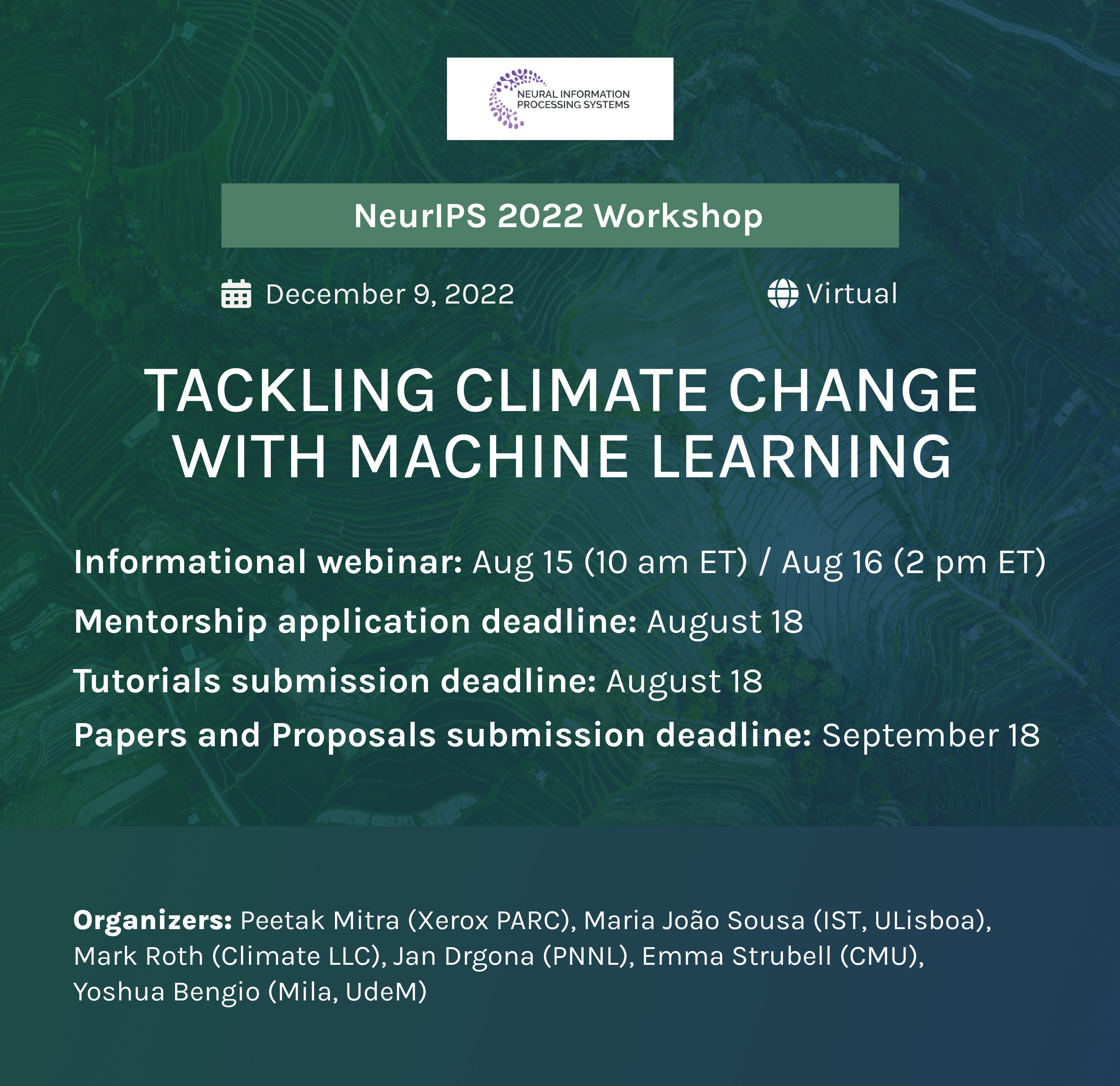 NeurIPS 2022 Workshop Tackling Climate Change with Machine Learning